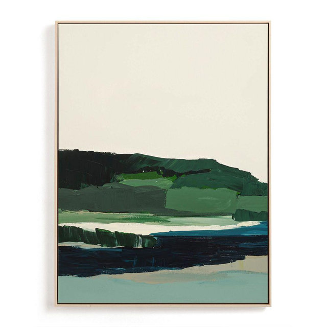 Spring Seascape Diptych I, Natural Wood Canvas Frame, Framed Canvas, 30x40, Multi