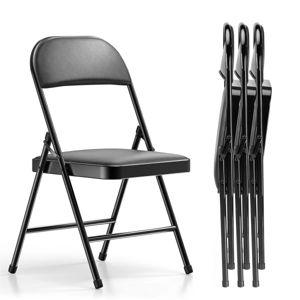 Folding Chair 4 Pack, Leather Padded Folding Chairs, Sturdy Metal Foldable Chairs, Easy To Use And Store, Outdoor And Indoor, For Home, Office, Party, Comfy - Black