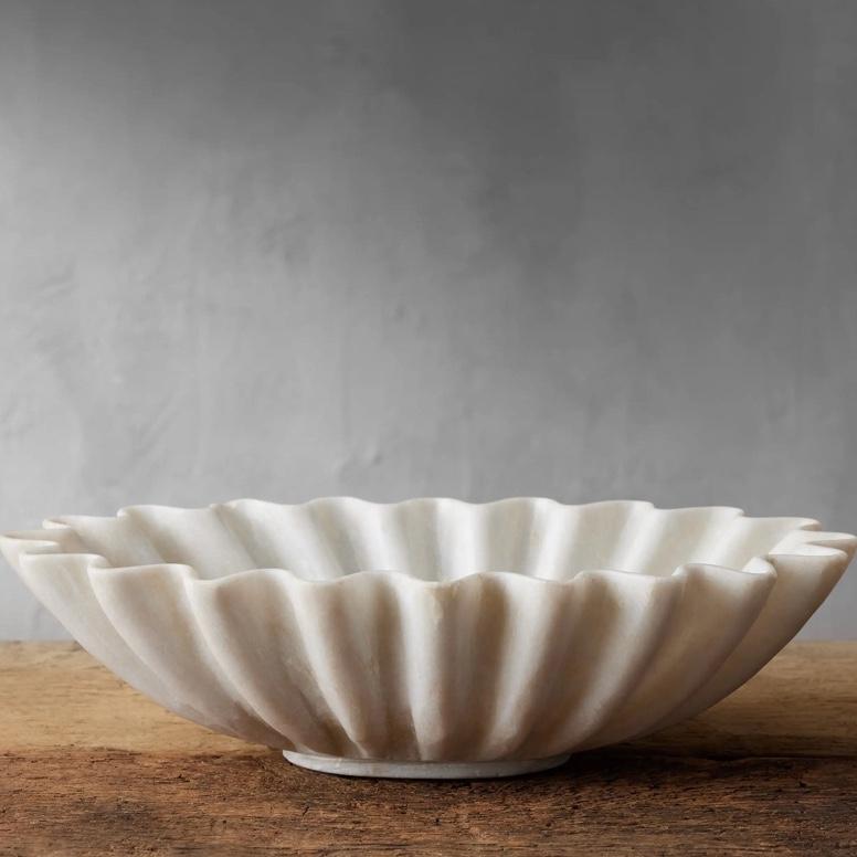 White Marble Ruffle Bowl