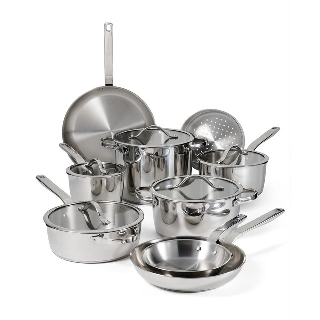 Tramontina Tempo Tri-Ply Base Stainless Steel 14-Pc. Cookware Set with Glass Lids