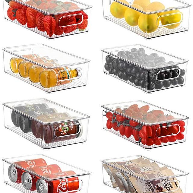 ESARORA Refrigerator Organizer Bins, 8 Pack Small Stackable Clear Plastic Organizers with Handles For Fridge, Pantry, Kitchen Cabinet, Drawers and Countertops