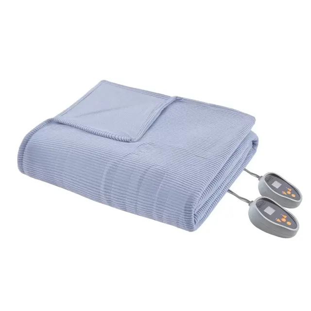 Beautyrest Heated Ribbed Micro Fleece Queen Blanket in Lake