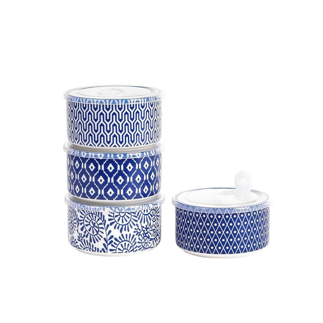 Selamica Ceramic Bowls with Lids,14 OZ Small Serving Bowls with Lids for Lunch Picnic Microwave Safe, 5 Inch Kitchen Food Storage Bowls Set of 4 for Prep, Salad, Pasta, Cereal, Vintage Blue