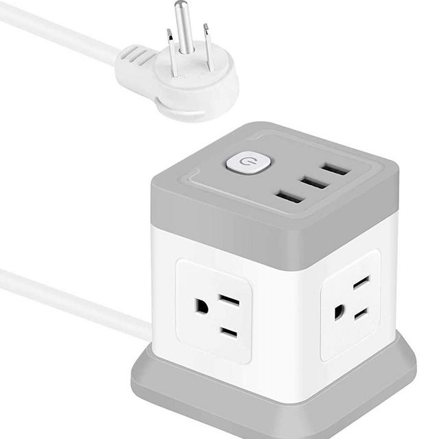 Power Strip with USB, FDTEK Flat Plug Extension Cord with 4 Outlets and 3 USB Ports, 5 FT Power Cord Desktop Charging Station, Overload Protection, Compact Portable for Travel Home Office Cruise Ship