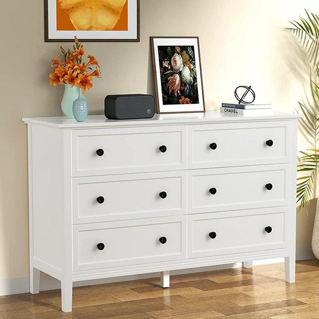 CARPETNAL White Dresser, Modern Dresser for Bedroom, 6 Drawer Double Dresser with Metal Handles, Dresser for Hallway, Entryway