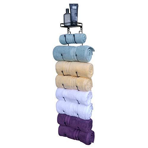 Premium Presents Bath Towel Rack in Bathroom. Wine Racks in Kitchen. Wall Mounted Shelves for Towels hat Organization. Great Decor Accessories. Metal Hooks. 3 Pieces Brand. (Black)