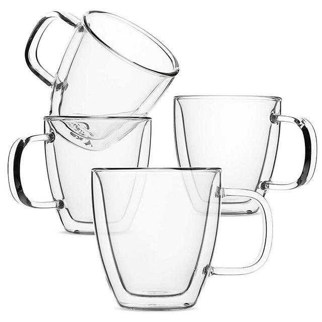 BTaT- Espresso Cups, Espresso Coffee Cups, Set of 4 (5 oz, 150 ml), Glass Coffee Mugs, Double Wall Glass Cups, Cappuccino Cups, Latte Cups, Latte Mug, Clear Coffee Cup, Espresso Glass, Glass Tea Cups