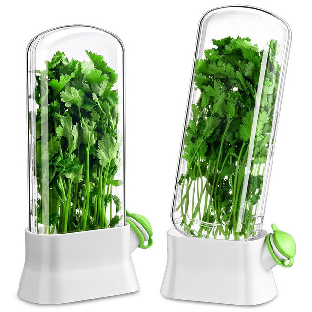 Baderke 2 Pieces Herb Saver for Refrigerator Herb Keeper Herb Storage Containers Herb Saver Pod for Cilantro, Parsley, Asparagus, Keeps Vegetables for 2-3 Weeks(White)