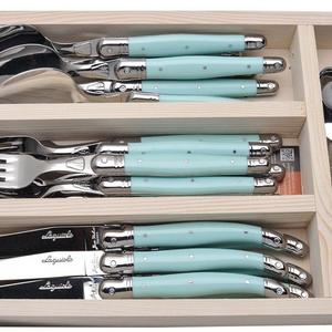 Jean Dubost JD07-13154.TQ 24 Piece Everyday Flatware Set with Handles in a Tray, Turquoise