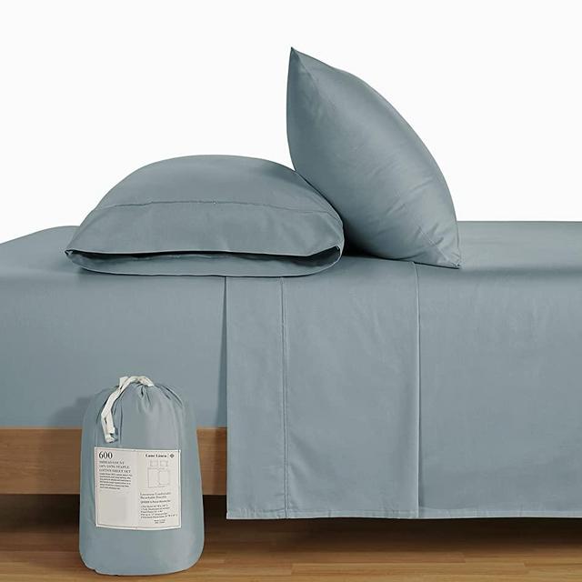 600 Thread Count 100% Cotton Sheets - 4 Piece Queen Sheets Set, Long Staple Combed Cotton, Luxury Sateen Bed Sheets, Hotel Sheets for Queen Bed, Deep Pocket Queen Sheets Fit Upto 17" - Blue