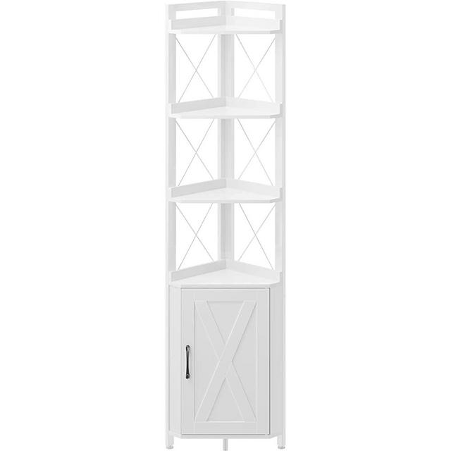 Rolanstar Corner Shelf 5-Tier with Storage, Corner Bookshelf Stand Storage Rack Plant Stand for Living Room, Home Office, Kitchen, Small Space, White