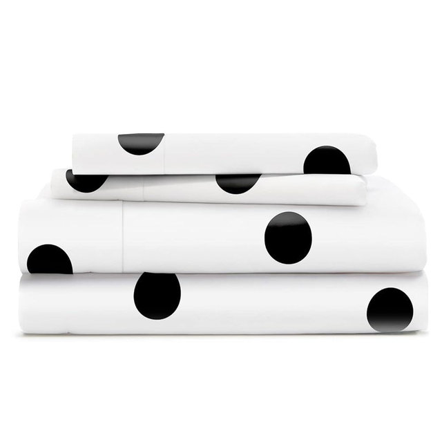 Cosy House Collection Everyday 1500 Series Bed Sheet Set - Ultra Soft & Cool Hotel Bedding - Deep Pocket - Wrinkle, Stain and Fade Resistant - 5 Piece Set (Split King, Black Polka Dot)