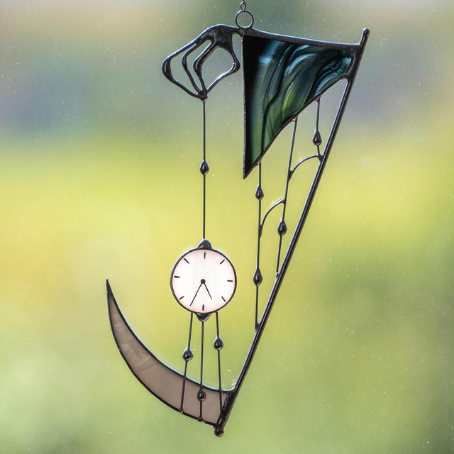 Grim reaper stained glass window hanging Halloween gifts Custom stained glass Halloween decor outdoor Web suncatchers Halloween artwork