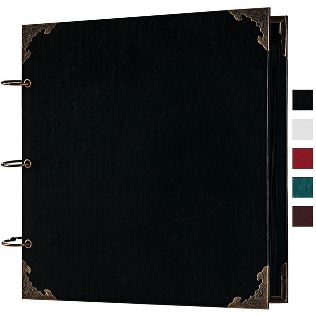potricher 12 x 12 Inch Large DIY Scrapbook Photo Album Leather Cover 80 Pages Blank Craft Paper Scrap book for Wedding Anniversary and Baby (Black)
