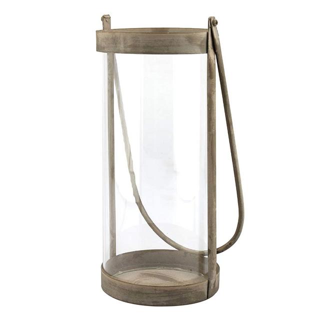Stonebriar Industrial Glass Cylinder Hurricane Candle Lantern with Rustic Zinc Metal Frame and Handle, Decorative Home Decor Accents for Centerpiece, Mantel Decoration, or Relaxing Spa Atmosphere