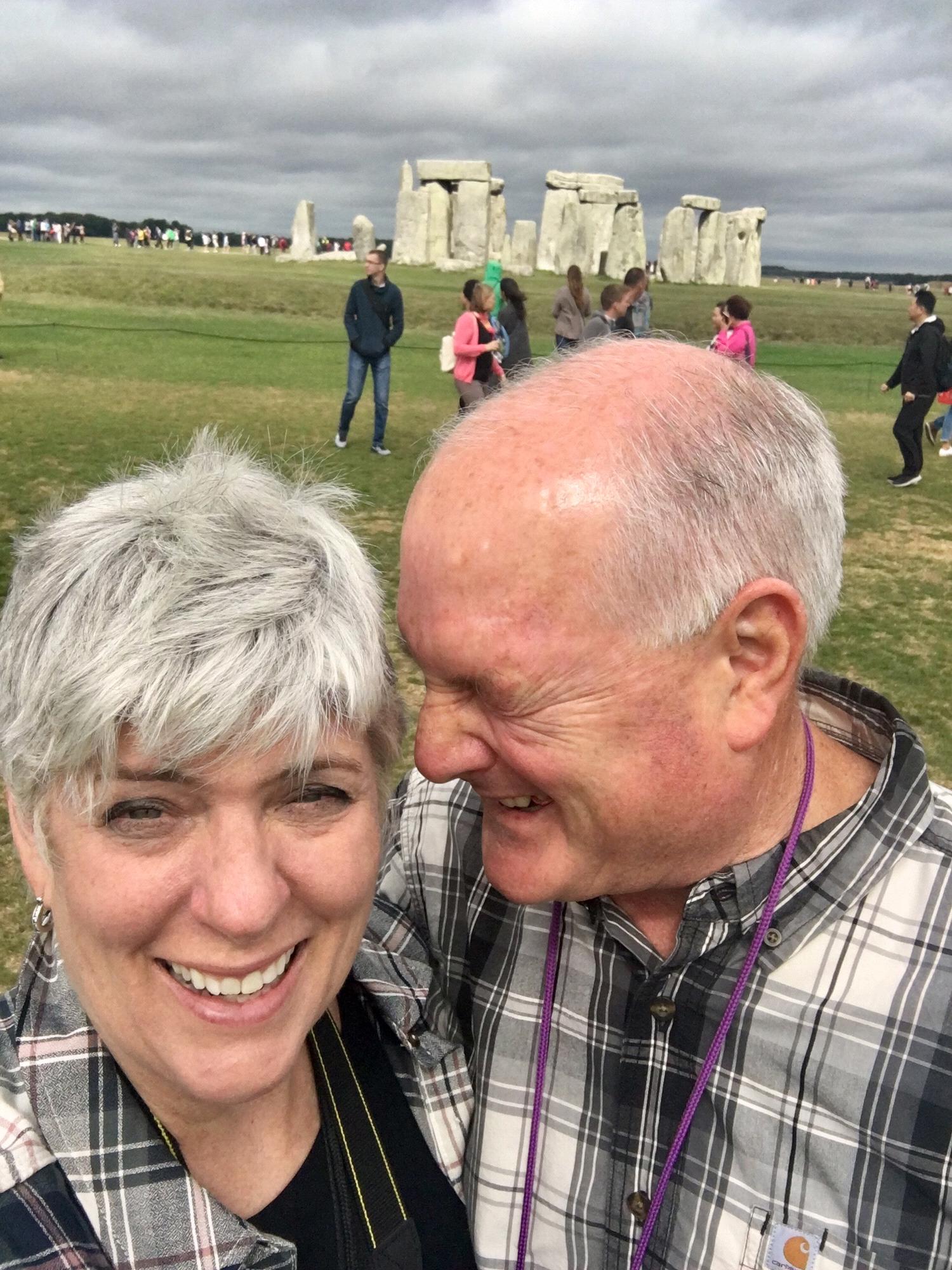 K2@ Stonehedge, England. They laugh so much!!
