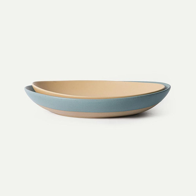 MORA Mega and Giant Serving Dishes Set of 2, 16 inch and 14 inch Ceramic Pottery Oval Platters - Microwave, Oven and Dishwasher Safe - Iris & Merrigold