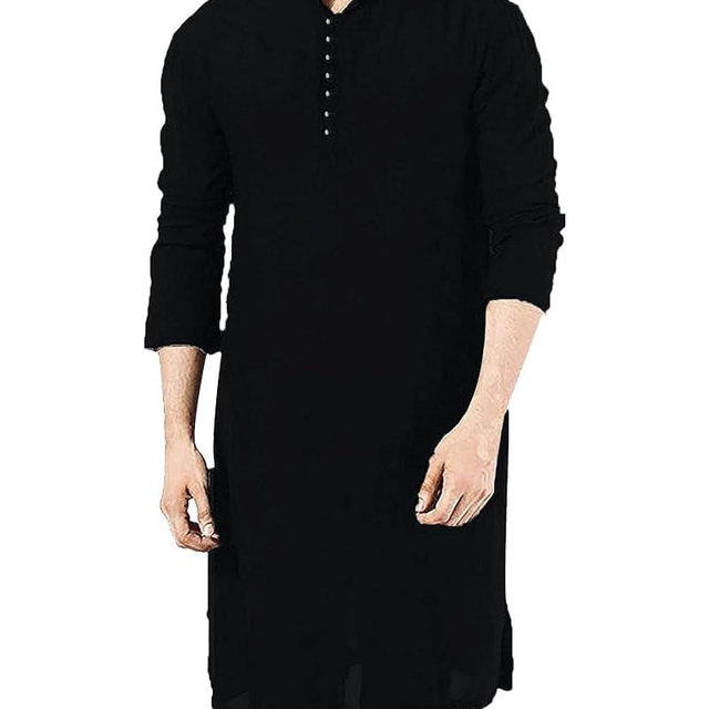 YAOHUOLE Men's Long Sleeve Muslim Thobe Robe Button Up Kaftan With Side Split and Pockets