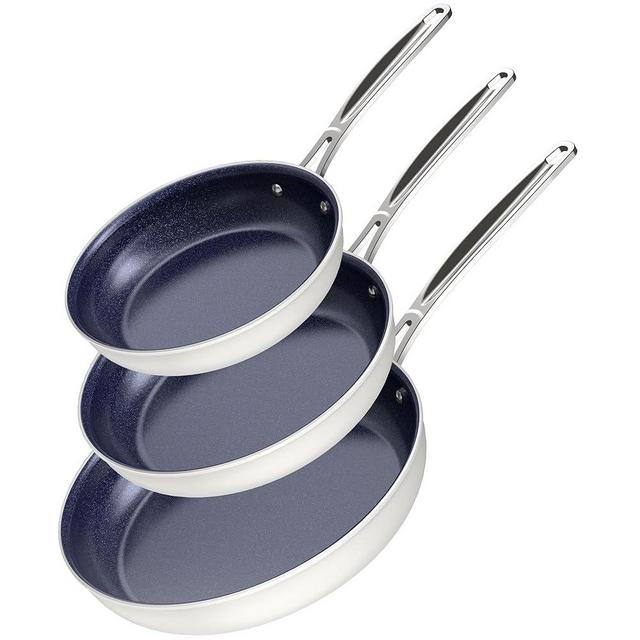 Nuwave 3-Piece 8”, 10”, 12” Forged Lightweight Frying Pan Set, G10 Healthy Duralon Blue Ceramic Ultra Non-Stick, Ergonomic Stay-Cool Handles, Induction-Ready & Works on All Cooktops