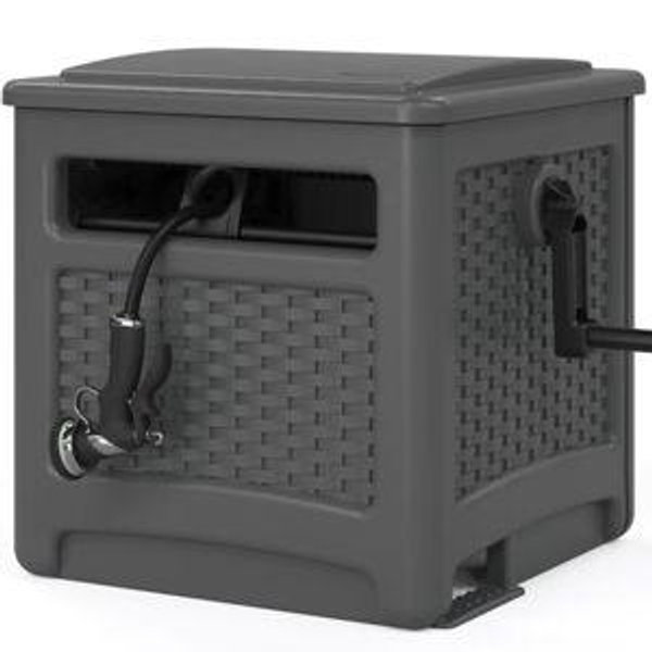 Suncast Wicker Hideaway Plastic 225-ft Container Hose Reel
