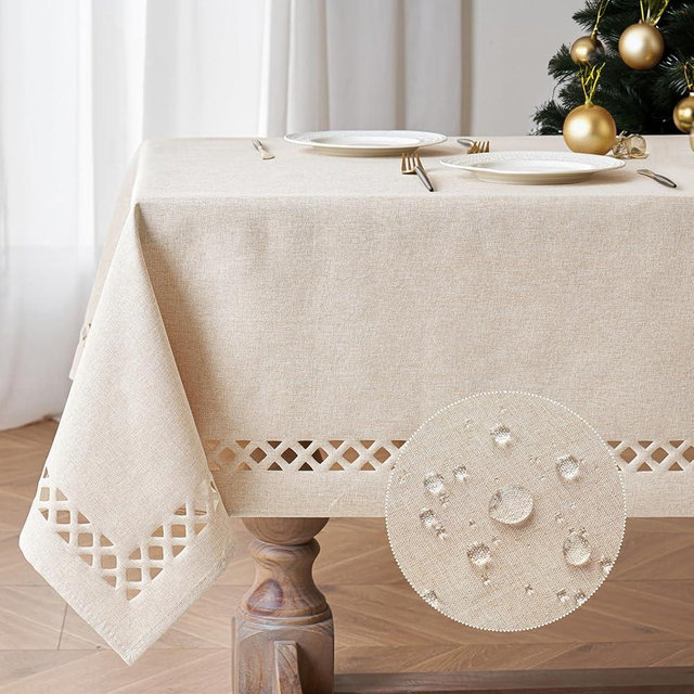 MIULEE Natural Thick Polyester Linen Rectangle Tablecloth with Decorative Cutouts Waterproof Stain and Wrinkle Resistant Table Cloth Farmhouse Table Cover for Thanksgiving Dining Party, 55 x 120 inch