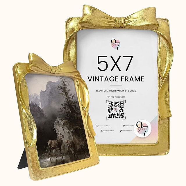 97 Decor Vintage Gold Picture Frames 5x7 - Gold Vintage Frames 5x7, Golden Ornate Frame 5 By 7 For Tabletop And Wall Hanging, Decorative Bow Frame Antique Wall Decor