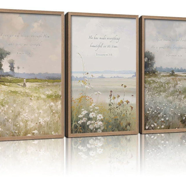 3Pcs Framed Bible Verse flowers Canvas Wall Art Botanical Inspirational Prints Religion Christian Gallery Posters Home Decor Living Room Bedroom Church Prayer Room 16x24 Inch Ready to Hang