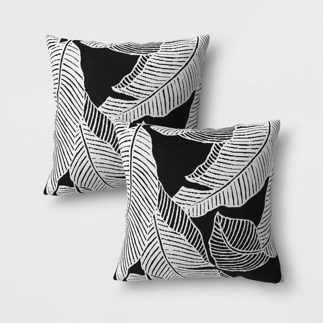 2pk Mod Palm Outdoor Throw Pillows DuraSeason Fabric™ Black/White - Project 62™