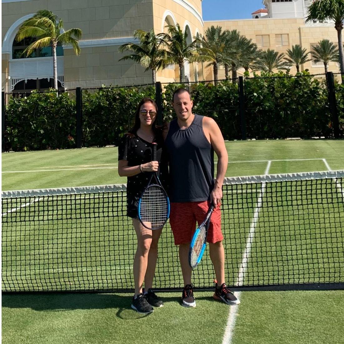 Jenn got Brian into tennis - but please don't judge his unorthodox "one handed" backhand