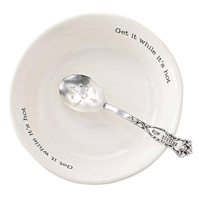 Mud Pie Vegetable Serving Bowl Set with Slotted Spoon White