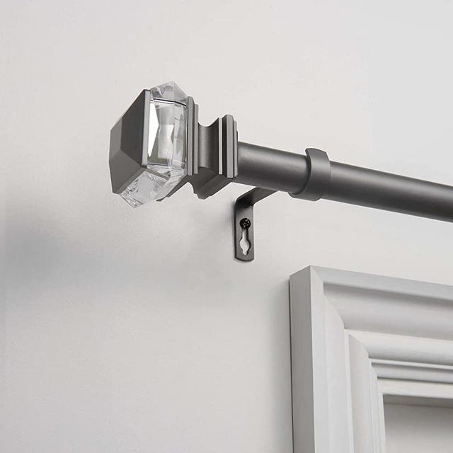 Exclusive Home Marquise 1" Curtain Rod and Coordinating Finial Set, Gunmetal, Adjustable 66"-120"