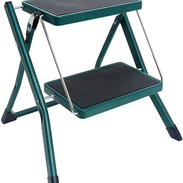 ACSTEP Folding Step Stool 2 Step Ladder Heavy Duty Steel Step Stools for Adults with Anti-Slip Wide Pedal Lightweight Portable Collapsible Stool Kitchen Folding Ladder 330Ibs Capacity (Green)