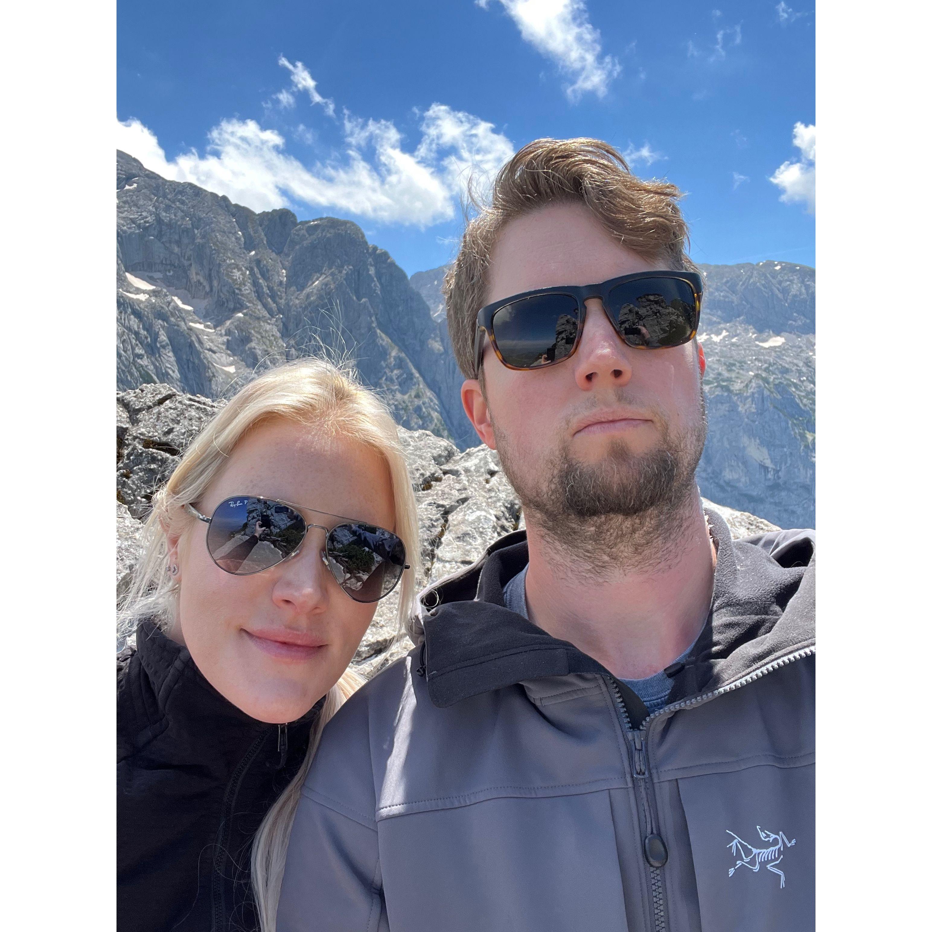 June 2022 - Matterhorn, Switzerland - Us at the top of the Gornagrat at the Matterhorn in Switzerland.