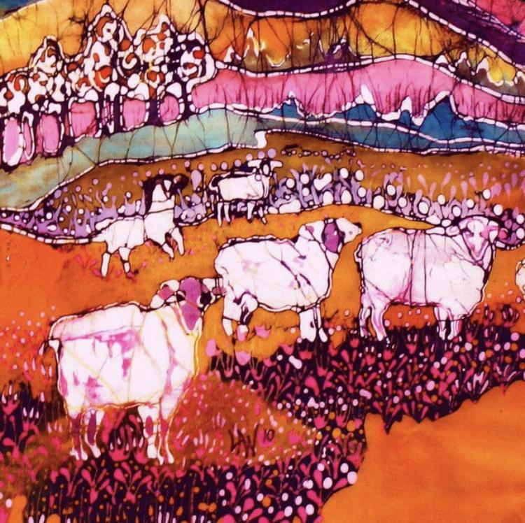 Amity Farms Batik - Pot Holder, "Three Sheep"