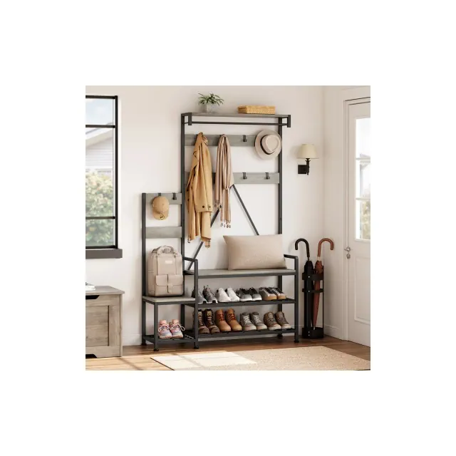 Garvee Hall Tree with Bench and Shoe Storage Parent-Child Coat Rack Shoe Bench Industrial Coat Tree Shoe Rack, Storage Cubbies, Hooks,Top Shelf