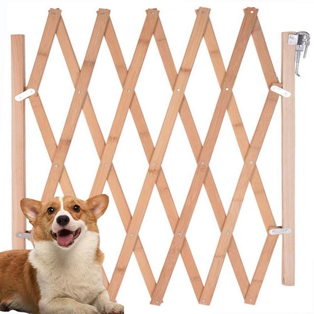 Expandable Accordion Dog Gate, Wooden Accordian Expansion Dog Gate for Doorway Stairs, Retractable Gate Safety Protection for Small Medium Pet Dog, 8" to 43" W, 32" H