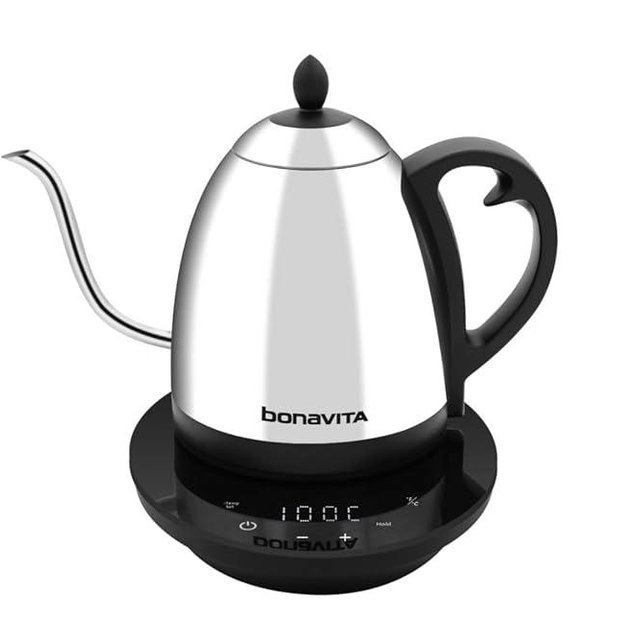Bonavita Cosmopolitan 1.0L Gooseneck Electric Kettle, Stainless Steel Water Boiler for Coffee Brew and Tea Precise Pour Control, 6 Preset Temps, Glass Touch Panel, 1200W Fast Boil, Mirror Polished