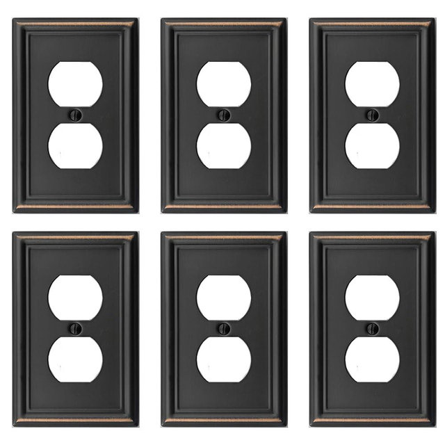 OKAWYC Single Duplex Outlet Light Switch Cover Luca Metal Wall Plate, 6-Pack Aged Bronze 1 Gang, Oil Rubbed Bronze for Receptacle Light Switch, Switch Cover Decorative Wallplate, Durable