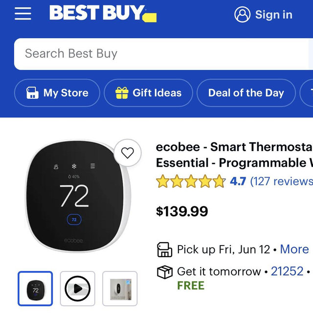 ecobee - Smart Thermostat Essential - Programmable Wi-Fi Thermostat - Works with Siri, Alexa, and Google Assistant - White