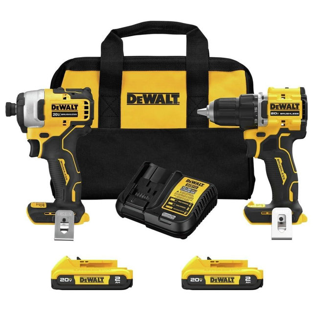 DEWALT DCK225D2R 20V MAX ATOMIC 1/2 in. Cordless Drill Driver and 1/4 in. Cordless Impact Driver Combo Kit (2 Ah) (Renewed)