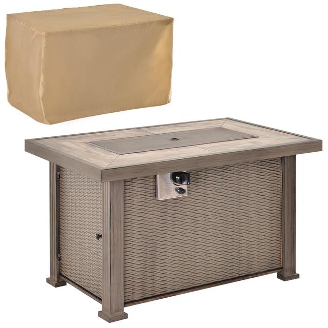 Outsunny Propane Fire Pit Table 50,000BTU Outdoor Auto Ignition Firepit w/ Lid