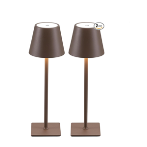 KDG 2 Pack Cordless Table Lamp,Portable LED Desk Lamp, 4000mAh Battery Operated, 3 Color Stepless Dimming Up, for Restaurant/Bedroom/Bars/Outdoor Party/Camping/Coffee Shop Night Light(Brown)