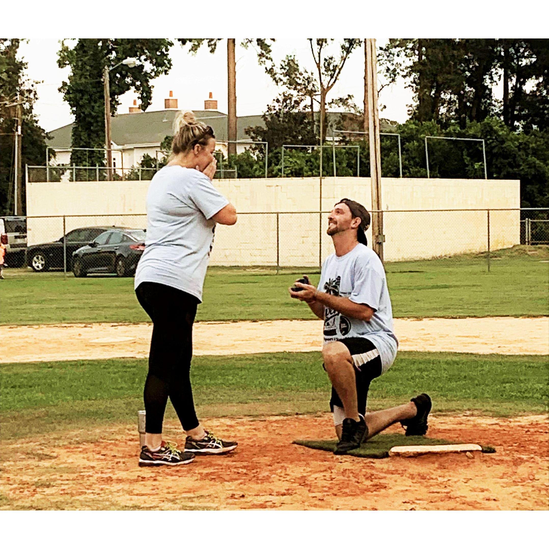 I heard everything he said the whole walk up to the pitchers mound, but I still couldn’t believe it when he got down on one knee!