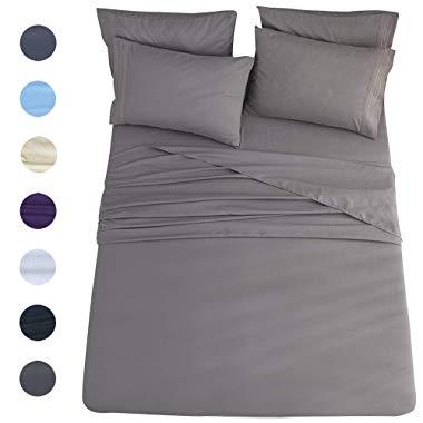 Shilucheng King Size 6-Piece Bed Sheets Set Microfiber 1800 Thread Count Percale | 16 Inch Deep Pockets | Super Soft and Comforterble | Wrinkle Fade and Hypoallergenic(King, Dark Grey)