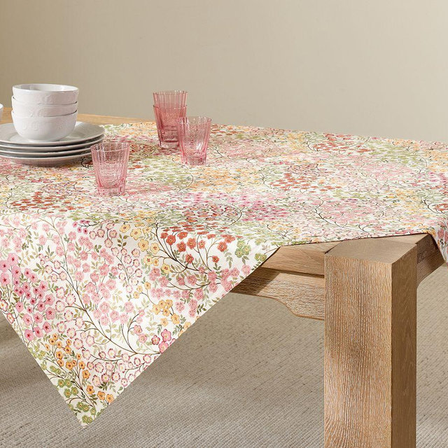 Flowervine Cotton Table Throw, 50" x 50" - Pink