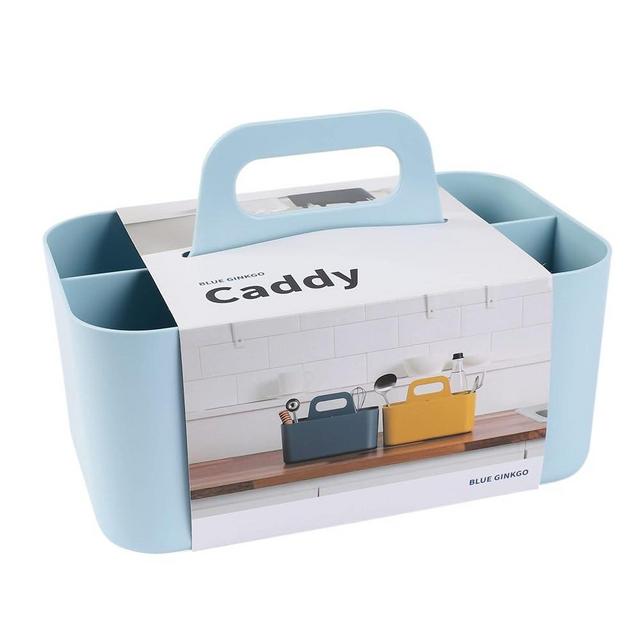 BLUE GINKGO Stackable Organizer Caddy – Korean-Made Portable Tote for Bathroom, Office, Crafts, or School Supplies (Rectangle, Blue)