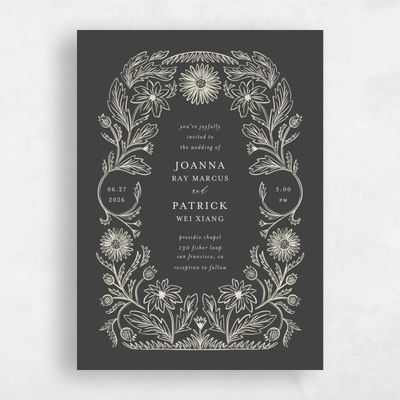Dark Charcoal, Black Wedding Invitation - Desrosiers Portrait