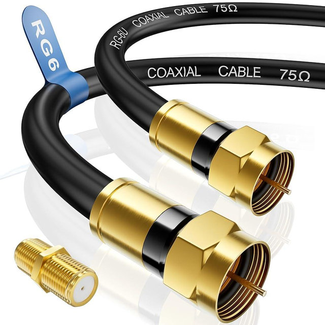 Nixsto RG6 Coaxial Cable, 3FT 6FT 10FT 15FT 25FT 50FT 100FT Coax Cable Cord with Gold F-Type Connector, High Speed Internet, Digital TV Aerial for HDTV, Satellite, Antenna, Modem with Extender- 10ft