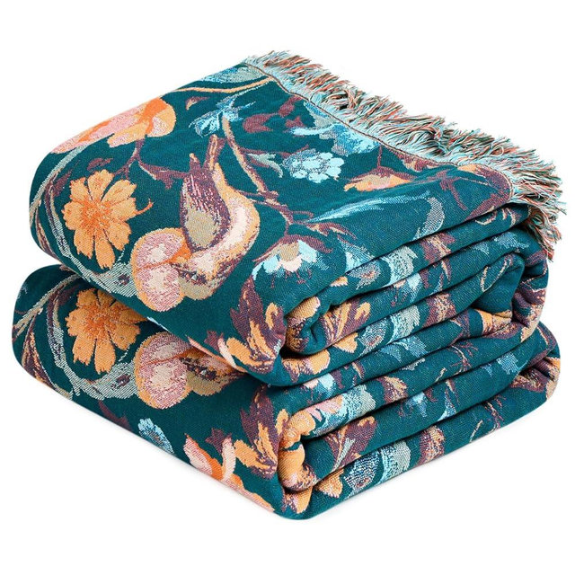 Wzvzss Boho Throw Blanket - 100% Cotton Ultra Soft Muslin Blanket, 60"x80" Lightweight Floral Bird Framhouse Bedding Spring Blanket for Bed, All Season Green Bohemian Bedroom Home Decor Quilt