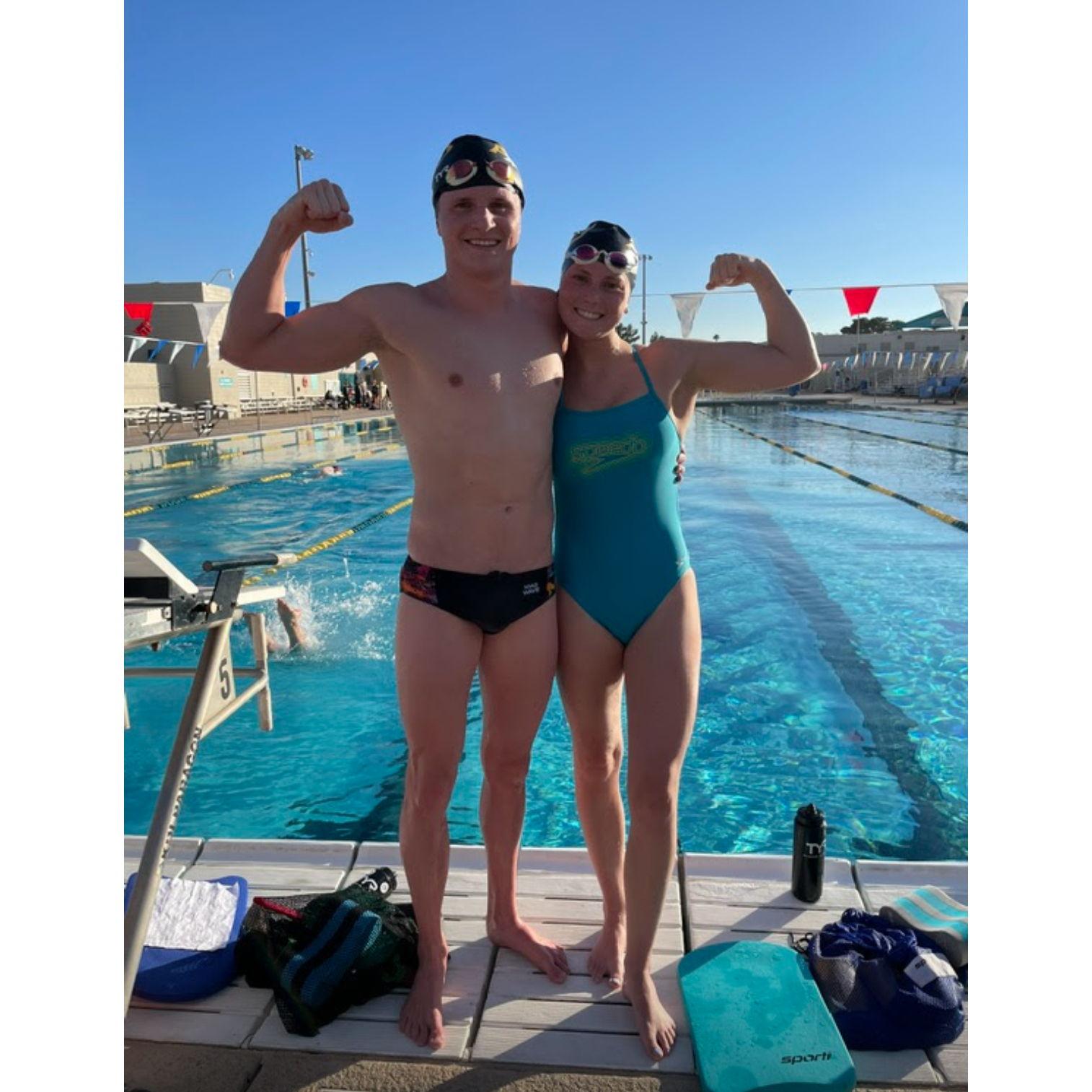 College swim team training trip, Arizona 2022. Matthew and Sydney won King and Queen swim off!